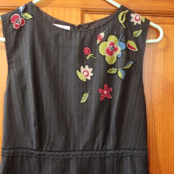 Moschino Embroidered Floral Pin Stripe Pencil Dress Medium - Picture 2 of 12